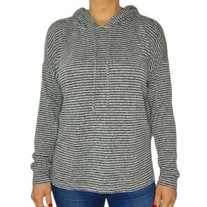 Lucky Brand Gray Black Striped Hoodie Long Sleeve Lightweight Top Size Medium